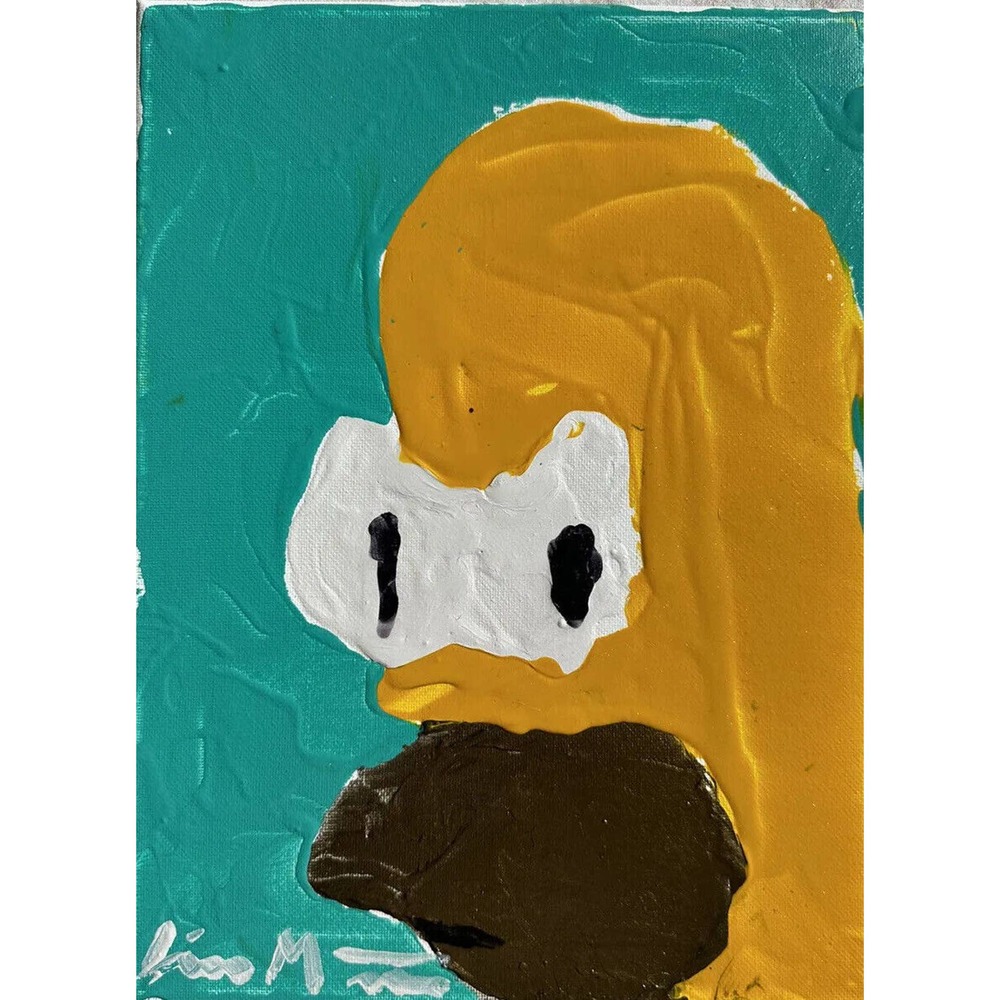 Original Pop Art Painting Homer Trippy Signed Liam Matthew 9x12 Canvas Kaws